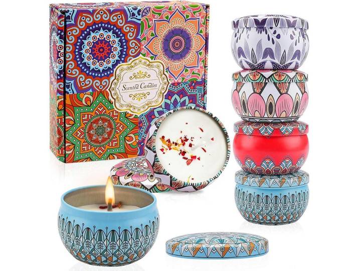 Duftkerzen 4-teiliges Set Sojawachs Aromatherapie, Mehrfarbig, Paraffin, 4 cm, Dekoration, Kerzen & Kerzenhalter, Duftkerzen