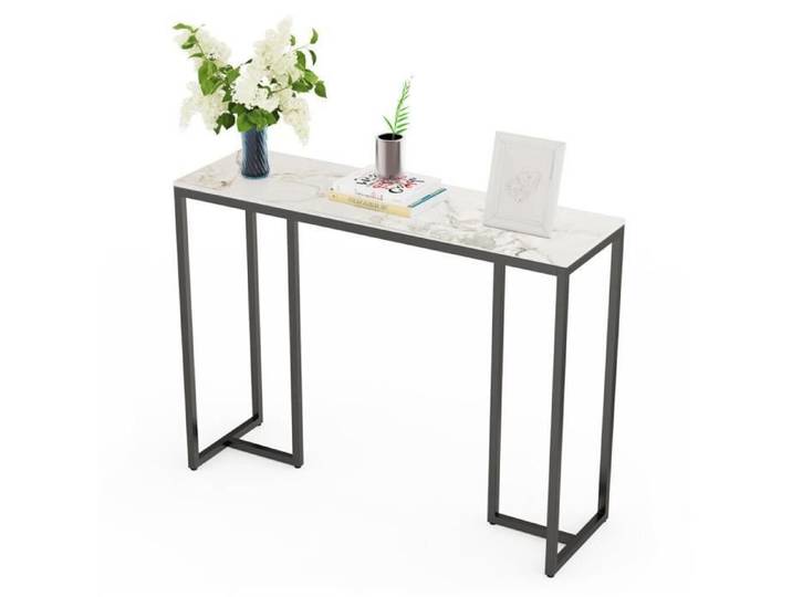 Table Console Entree en Marbre Blanche Scandinave pour Salon Entrée Couloir - 100x30x78.5cm