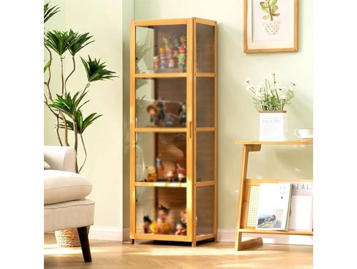 Hynbdes Acryl-Vitrine mit zwei Türen, Wohnzimmer-Vitrine, Vitrine,harte Textur, versiegelt und staubdicht, verwendet in verschiedenen Szenen(4 Schichten, braun, 42 x 33 x 130, drei Seiten transparent)