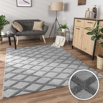Teppich PACO HOME "Utrecht 642", grau, B:230cm H:4mm L:340cm, Polyester, Teppiche, Teppich, Kurzflor, Uni Farben, 3D-Design, Rauten Muster, Hoch-Tief Effekt