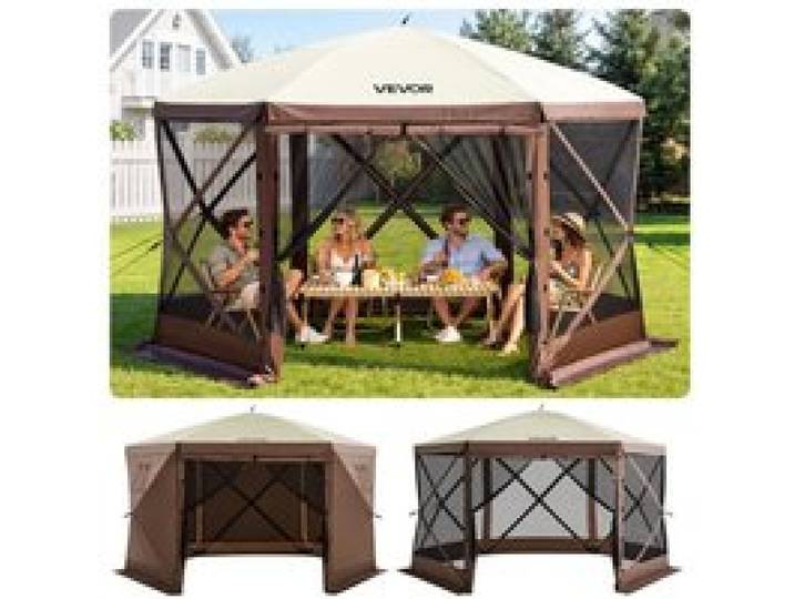 VEVOR Faltpavillon, 3,05 x 3,05 m, 6-seitiges Pop-up-Camping-Überdachungszelt mit Netzfenstern, tragbarer Tragetasche, Erdspießen, große gartenpavillon für Outdoor-Camping, Rasen und Hinterhof