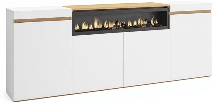 duehome Aparador de 4 puertas con chimenea integrada 203 cm Kavos - Blanco - Roble Arena