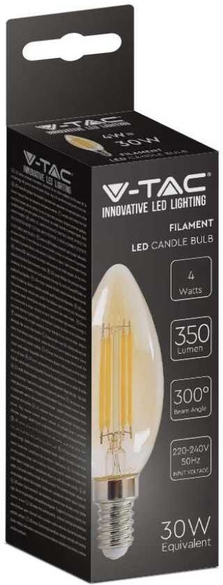 V-Tac Vt-1955 Lampadina Candela Led Vetro Ambrata Lampada 4w Filamento E14 2200k - 217113