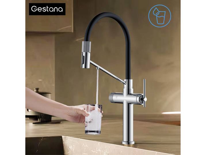 Robinet de cuisine moderne en laiton chromé, extractible, eau chaude et froide, monotrou, luxe, 2 fonctions, mode eau potable, pour évier