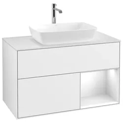Villeroy und Boch Finion Waschtischunterschrank F781GFGF 100cm, Abdeckplatte white matt, Regale Glossy white lacquer, Glossy white lacquer