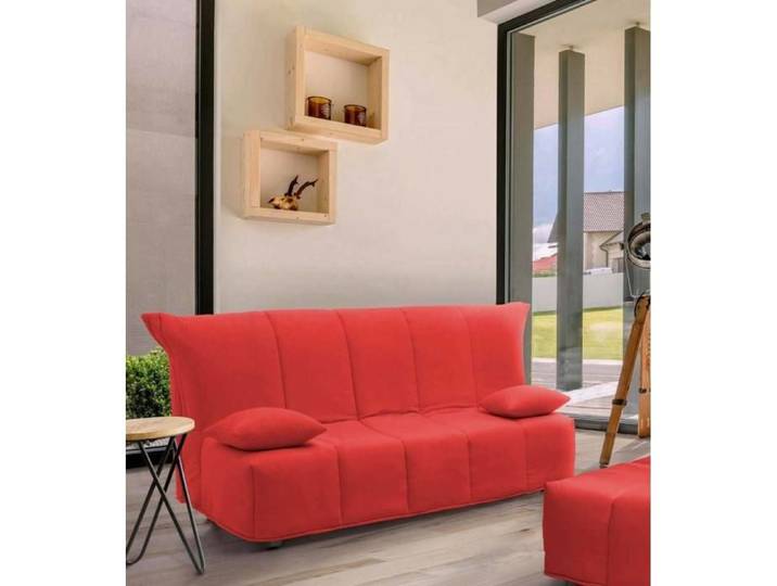 Dmora - Canapé-lit 3 places Allegra 165x90h85 cm Rouge Bois Panneau effet bois et Polyester