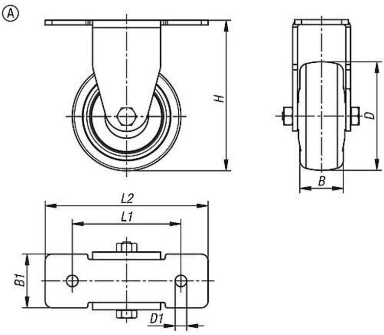 KIPP Bockrolle A 75mm 25mm thermoplast elektrisch leitfähig (K2334.100750251)