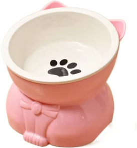Inspire Picks Creative Ceramic Cat Bowl Elevated Slanted Feeding & Water Bowl For Cats And Small Dogs pink