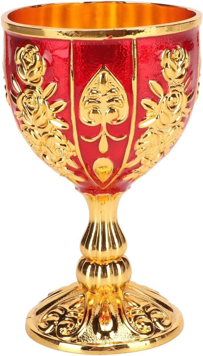 Gouden Vintage Chalice met Gegraveerde Bloem - Middeleeuwse Wijnbeker voor Feest en Banket, Luxe Decoratie en Cadeau