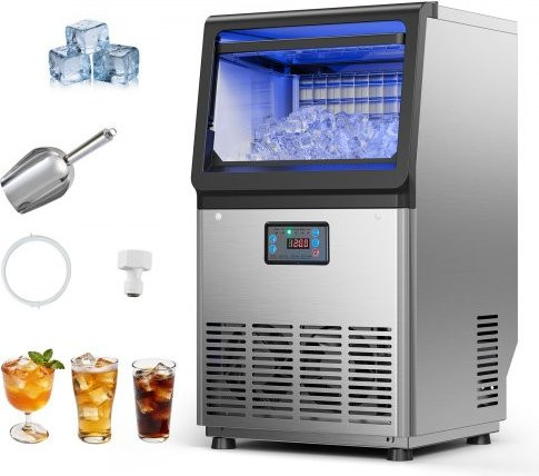 VEVOR Commerciële Ijsmachine 36 kg/dag, Onderbouw Ijsblokjesmaker met LED-display en Zelfreinigende Functie, Roestvrijstalen behuizing, Zilver/Zwart