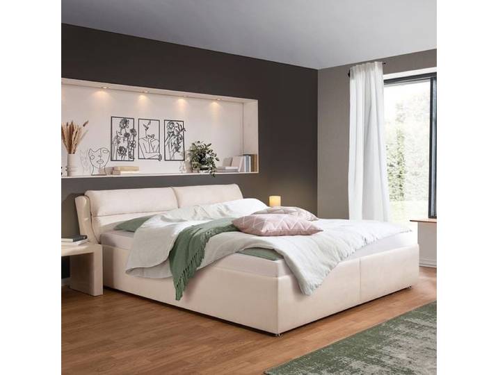 Polsterbett Cremona Microvelours mit Bettkasten 200x200 cm Sand klassischer Stil