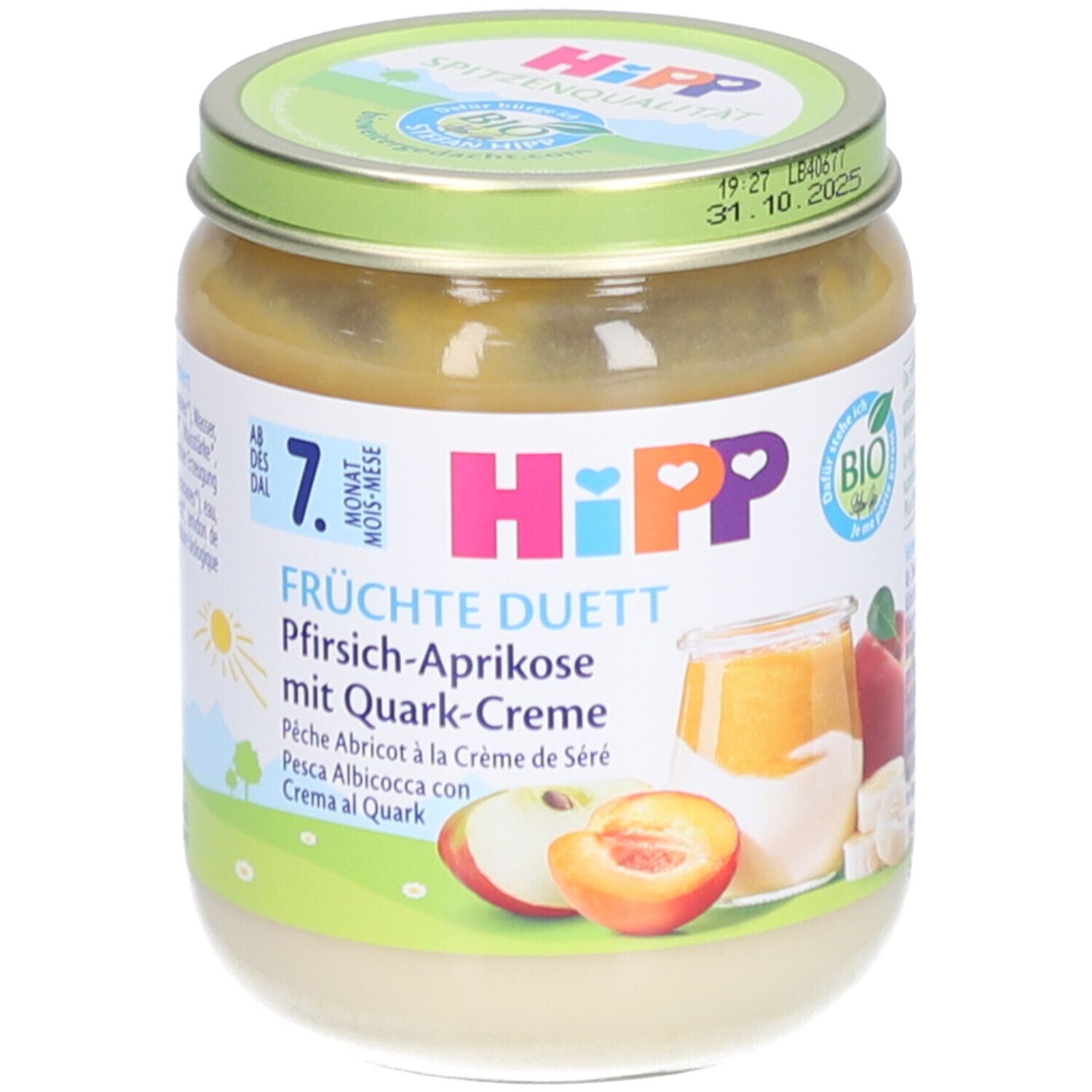 Hipp Bio Pfirsich-Aprikose mit Quark Glas 160 g Brei