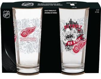 Evergreen Detroit Red Wings 16 oz Pint Glasses, Set of 2 - 16 oz