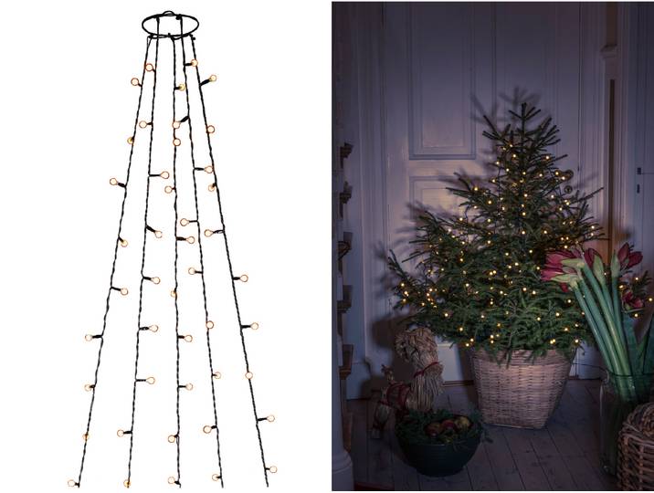 Konstsmide LED Baummantel mit Ring Ø 11, mit Globes, 5 Stränge à 50 Dioden, vormontiert, 250 bernsteinfarbene Dioden, 30V_Innentrafo, grünes Kabel- 6369-820
