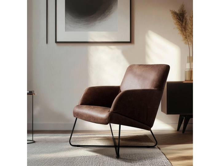 Livetastic Sessel, Braun, Metall, Echtleder, Anilinleder, 67x87x74 cm, Made in EU, Lederauswahl, Wohnzimmer, Sessel, Sonstige Sessel