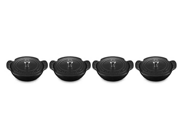 Le Creuset Emaillierter Mini-Schmortopf aus Gusseisen, rund, 0,3 l, 4 Stück Gourmand Collection Mini Schmortopf mit Deckel