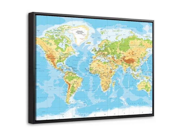 LEINWAND Bilder mit Rahmen - Weltkarte - Statistisch - Blau - Erde - Bildung - 40x30