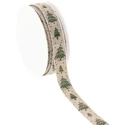 Stoffband "Bäume", natur-grün, 15 mm, 5 m