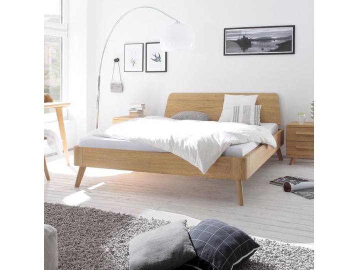 Bett Teko Eiche Massivholz 100x200cm retro/vintage, Mit Kopfteil