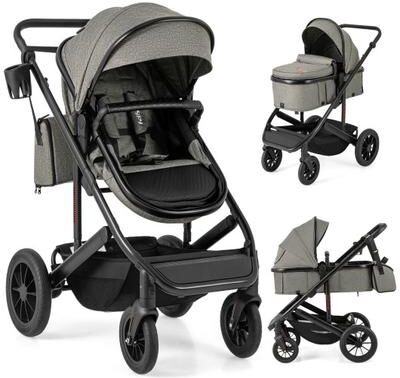 Costway 3-in-1 Folding Convertible Newborn Stroller with Detachable Bassinet-Gray