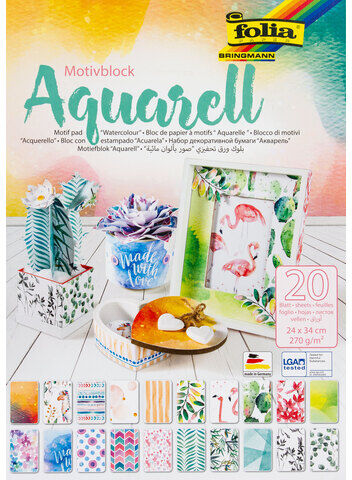 folia Papierblock "Aquarell", 24 x 34 cm, 20 Blatt