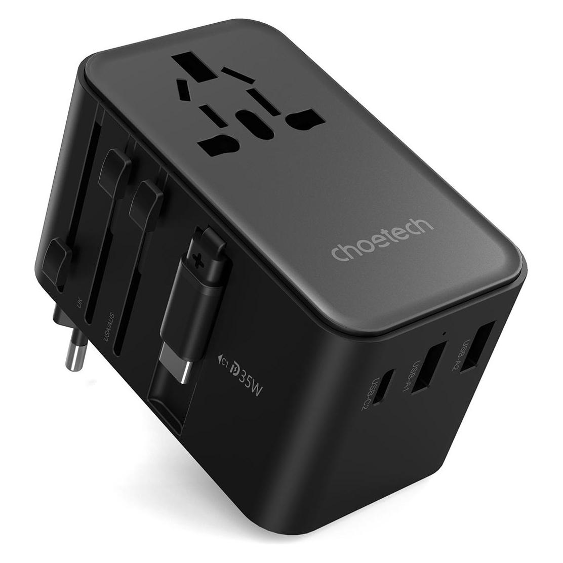 Choetech PD5020 35W EU/US/AUS/UK Travel Adapter with Built-in USB-C Cable - Black (1625572925)