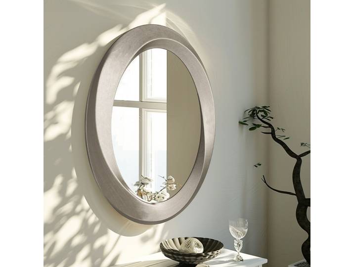 Miroir Mural Ovale à Bord Biseauté, Beau Cadre Courbé, Accent, Or Baroque, Vanité