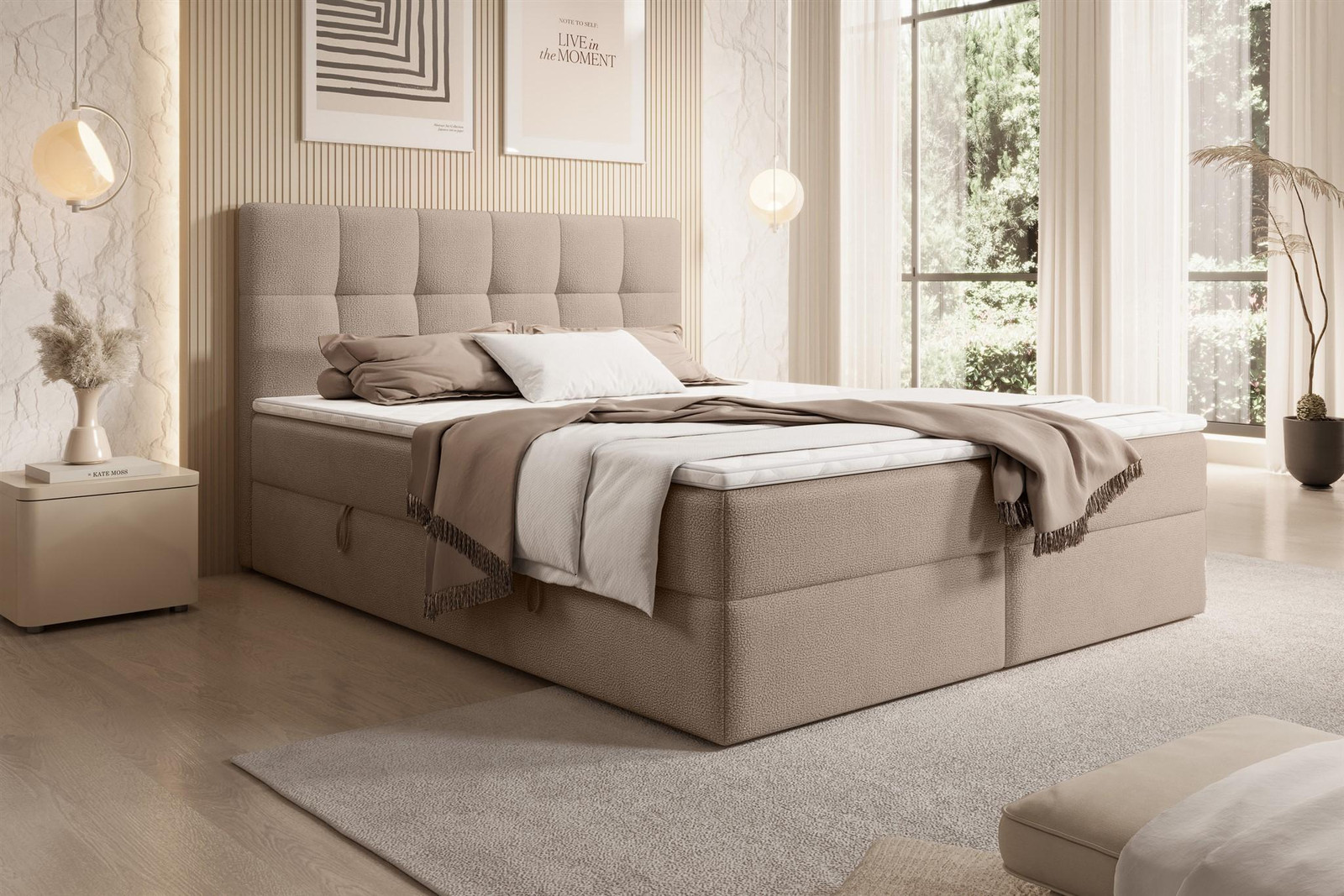 Fun-Möbel Boxspringbed Arturo, 180x200 cm, Cacao, Gestoffeerd