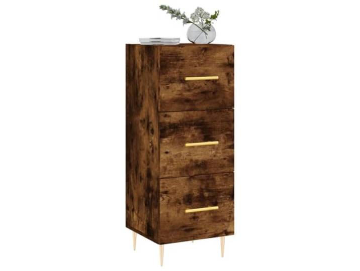 KTHLBRH Anrichte Eiche Rauch 34,5 x 34 x 90 cm Holz mehrschichtig 3 Schubladen, Metallbeine, stabile Tischplatte, Montage erforderlich