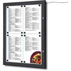 Schaukasten LED 4x A4 für Speisekarten beleuchtet, schwarz Alu Infokasten beleuchtet LED für Gastro Restaurant Cafe