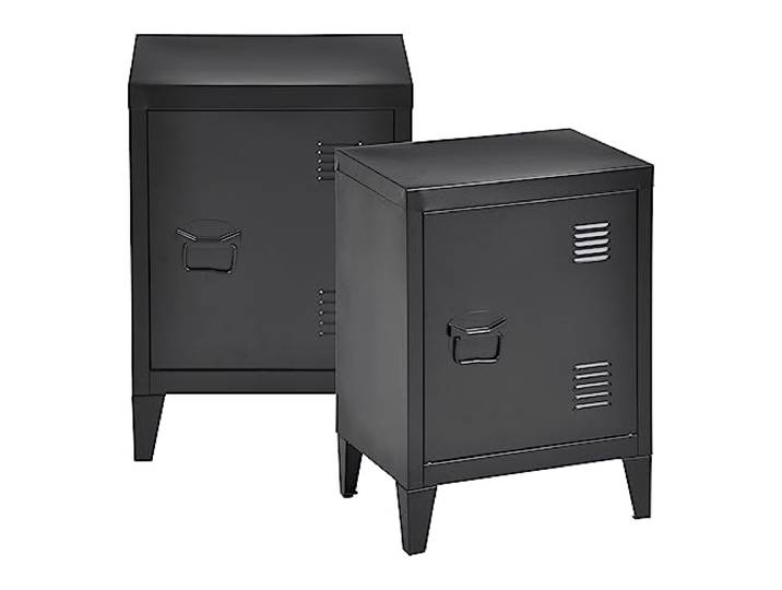 [en.casa] Nachttisch Inari Nachtschrank 2er Set Schwarz Nachtkästchen mit Einer Schranktür Sofatisch Türgriff Links Metall Nachtkommode 57 x 40 x 30 cm Büroschrank