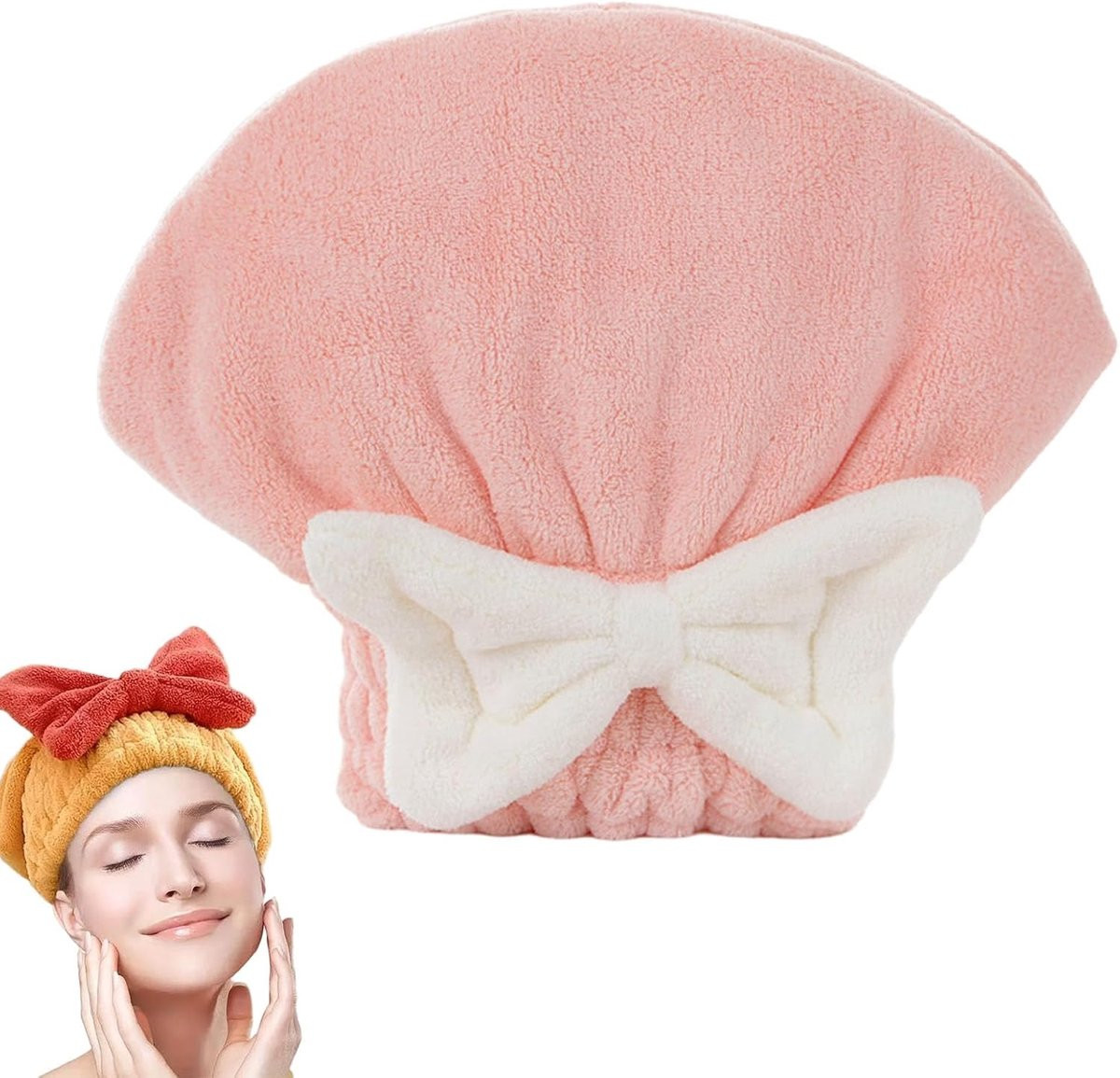 Microvezel Turban Haar Handdoek - Zacht Coral Velvet - Roze - 20 x 20 cm