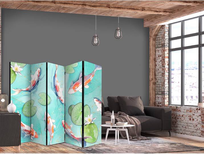 Paravent koï spectaculaires 1 face Autres Turquoise 225 x 172cm