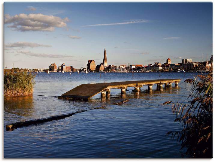 Leinwandbild ARTLAND Blick auf Rostock , blau (farbe bild(er): blau), B:60cm H:45cm, Bilder, Leinwandbild, auf Holzrahmen gespannt