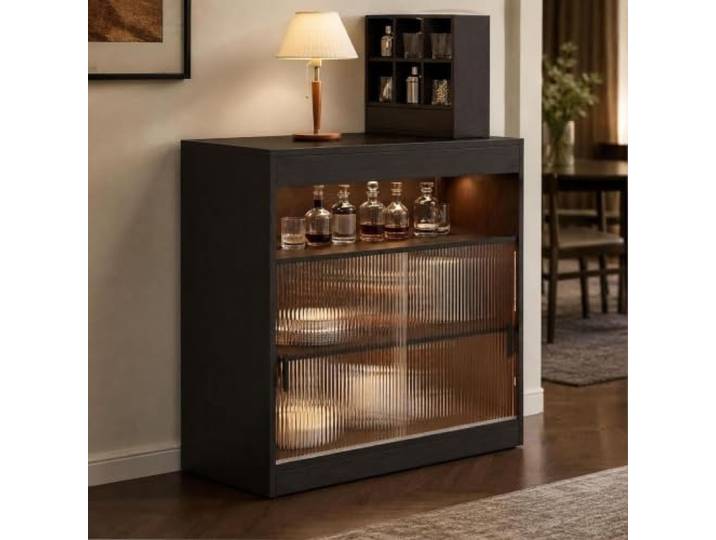 Vintage Ausziehbarer Bartisch Sideboard Kombi mit Stauraum Kleine Wohnung Retro Konsolenschrank Raumteiler für Wohnzimmer Flur Balkon Sofaseite Wandnah(Black,90x45cm)