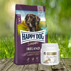 Happy Dog Sensible Ireland 4 kg + Doppelherz Biotin Plus 60 Tabl. - zur Unterstützung von Haut und Fell