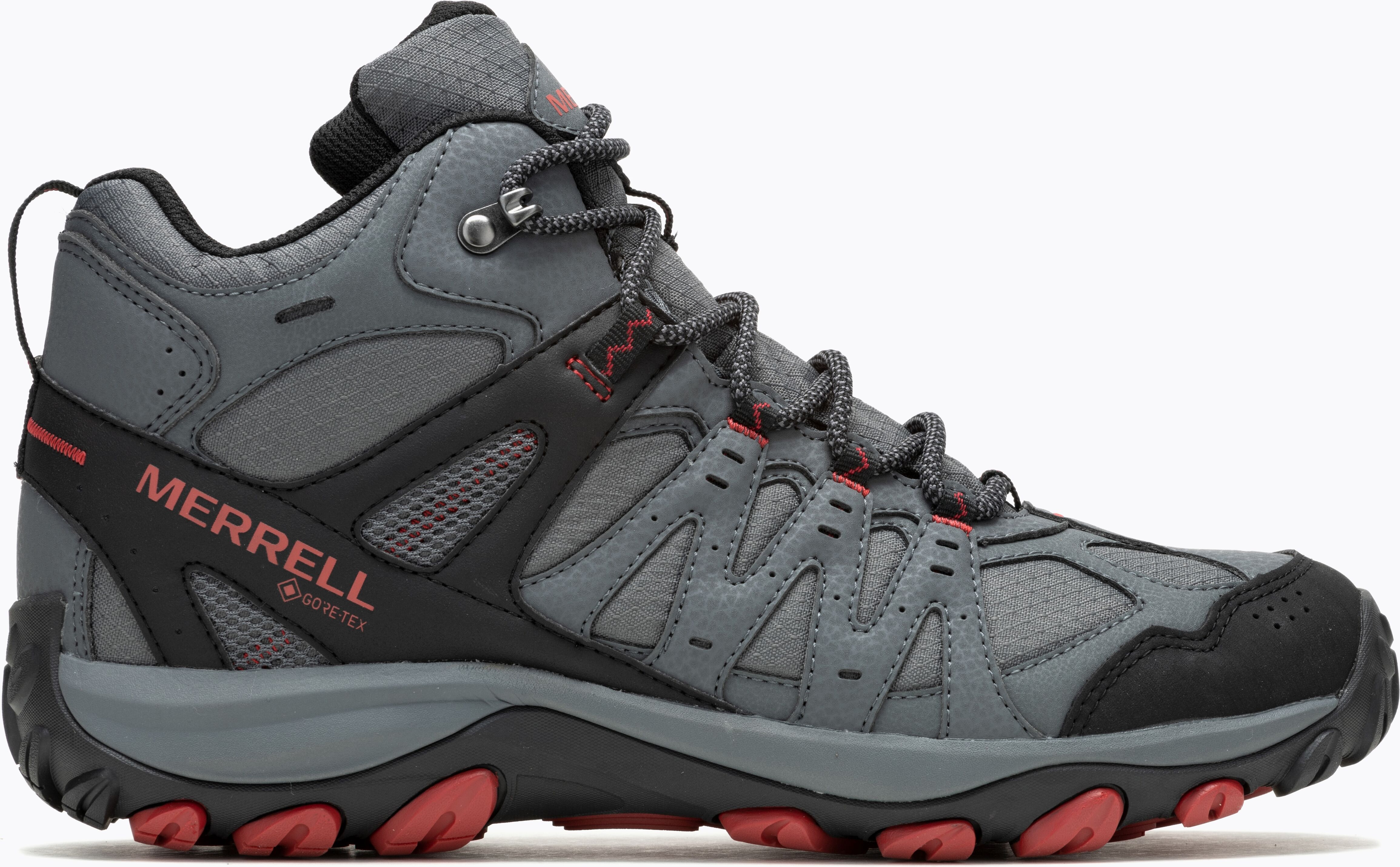 Wanderschuh MERRELL "ACCENTOR 3 SPORT MID GORE-TEX", Herren, Gr. 45, atmungsaktiv, grau (rock), Leder, Synthetik, Schuhe Wanderschuh, wasserdicht dank Gore-Tex Membrane rock 45, atmungsaktiv
