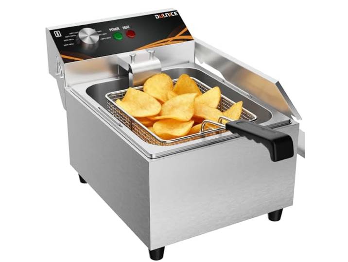 DULNICE 6L Gastro Fritteuse 3000W Edelstahl Elektro Fritteuse friteuse mit fett 6L Temperaturregelung 60-200°C,Überhitzungsreset Für Haushalt & Gewerbe