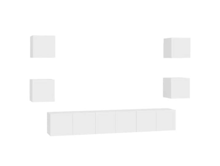 Roanoer 7-TLG TV-Schrank Set Wandmontage Weiß Holzwerkstoff Wandhängendes Lowboard Ensembles für Wohnzimmer und Schlafzimmer mit reichlich Staufächern für Medien.