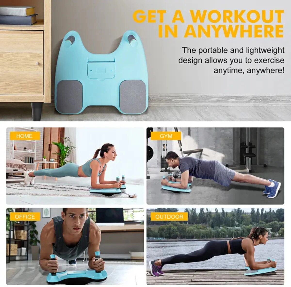 INF Plank-Trainer mit Seilzügen für Rumpf- und Gleichgewichtstraining mit integriertem Smartphone-Steckplatz