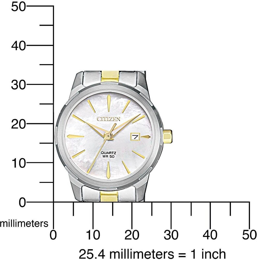 Quarzuhr CITIZEN, silber (silbergoldfarben, perlmuttfarben, perlmuttfarben), Armbanduhren, Damen, silbergoldfarben, Quarzuhr, Armbanduhr, Damenuhr, Edelstahlarmband, Datum silbergoldfarben, perlmuttfarben, perlmuttfarben silbergoldfarben