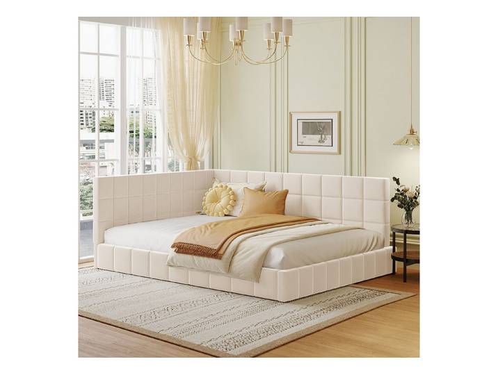 Odikalo Schlafsofa Polsterbett Jugendbett Kinderbett Flachbett 140/160x200cm Beige/Grau