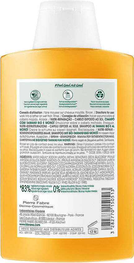 Klorane Polysiane Monoï Y Tamanu Bio shampoing nourrissant 200 ml