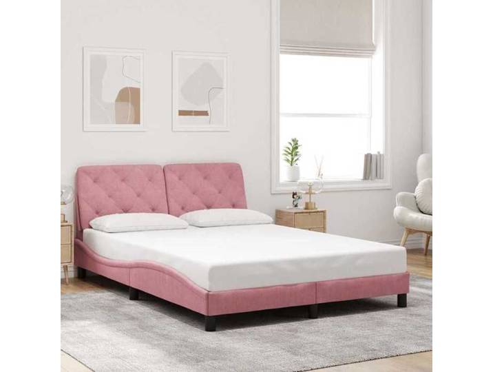 Rose Cadre de lit sans matelas rose 140x190 cm velours - Lit chambre H13425