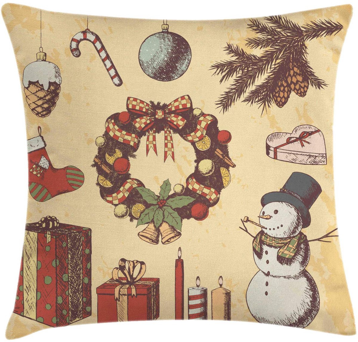 Abakuhaus Kerst Kussenhoes 45x45 cm - Dubbelzijdig bedrukt - Beige/multicolor