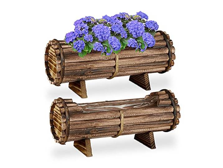 Relaxdays Jardinière en Bois\, Pot de Fleurs\, en Lot de 2\, avec Film\, HLP 18 x 40 x 14 cm\, extérieur & intérieur\, Marron