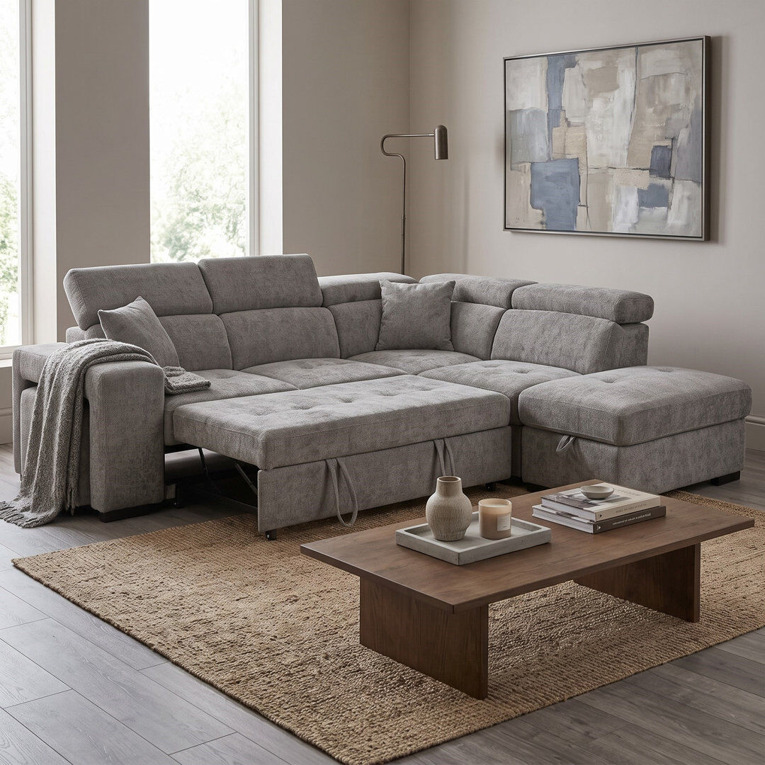 Brayden Studio 4 Seater Corner Sofa Grey Chenille 95cm H X 264cm W X 165cm D