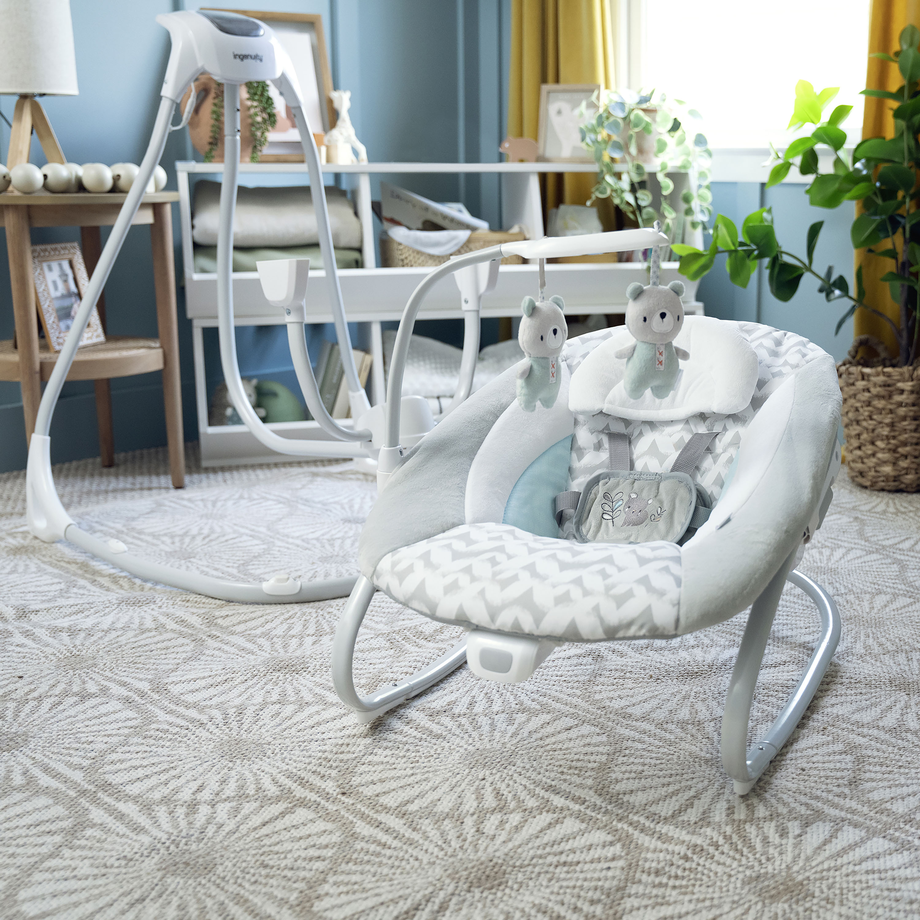 Babywippe INGENUITY "SimpleComfort Compact Soothing Swing & Rocker - Raylan", Baby, bunt, Kunststoff, Metall, Stoff, Babywippen Babywippe, mit Sound-Effekt