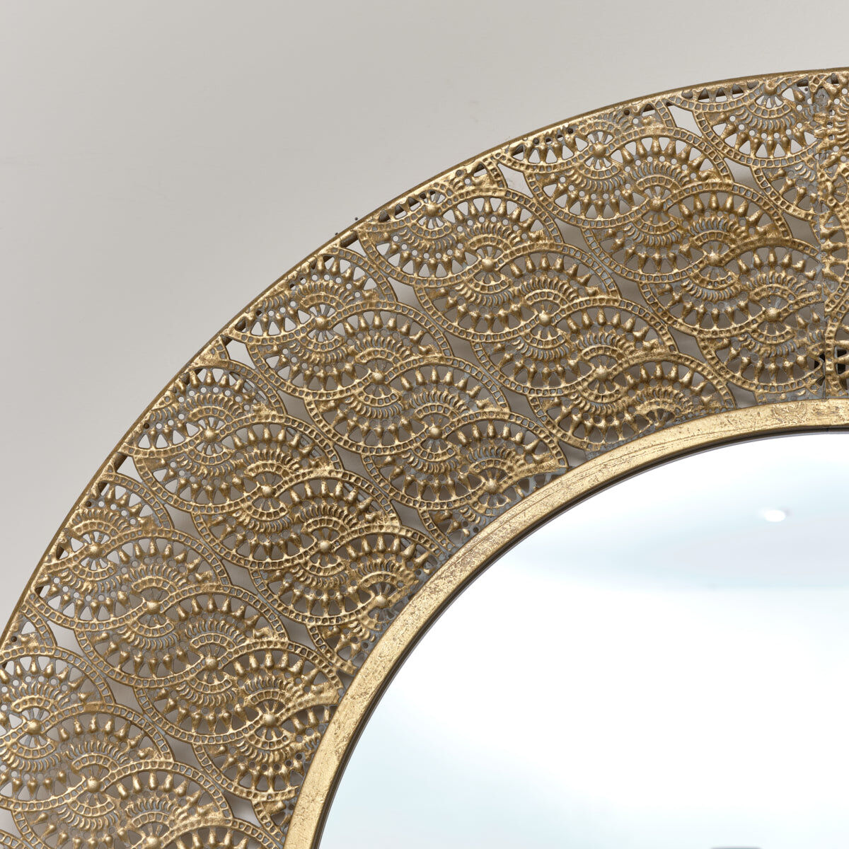 Round Antique Gold Effect Filigree Mirror - 90cm x 90cm Metal, Glass