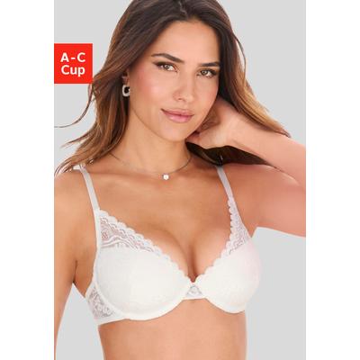 Push-up-BH S.OLIVER "Danielle", Damen, Gr. 80, Cup B, beige (creme), Spitze, Obermaterial: 60% Polyamid, 35% Polyester, 5% Elasthan, BHs Push-up-BH, aus dezent transparenter Spitze in blumiger Optik, Dessous